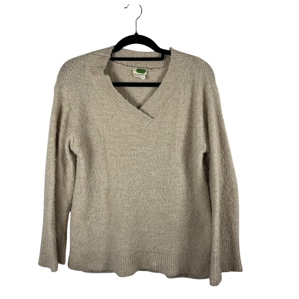 Anthropologie Size XS Fuzzy Alpaca Blend Tan Clayton Sweater V Neck Oversized